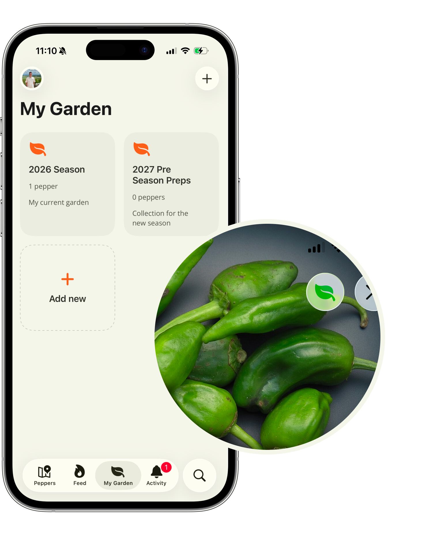 Capsi My Garden view tracking grown peppers